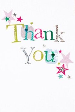 This thank you card is a celebration of gratitude, infused with a sense of joy that mirrors the welcoming character of Hemel Hempstead. Across the front, the letters of 'Thank You' parade in a riot of greens, radiant fuchsias, and cool blues, each touched with delicate patterns-polka dots, stitched lines, or shimmering hints of silver that catch the light like sunlight glancing off the water at Jellicoe Water Gardens. Stars in vibrant magenta, teal, and gold drift playfully across the corners, reminiscent of confetti scattered after a festival in the Old Town. There's a gentle texture to everything, a suggestion of glitter in the silvered letters, inviting touch and conjuring the feel of a lovingly handmade card. Framed by a spacious white background, the colors and shapes come alive, expressing a heartfelt thanks as bright and inviting as a florist's window on Queensway. Envisioning this card paired with a lush bouquet, one can feel a strong current of Hemel Hempstead's community spirit-creative, genuine, and ready to celebrate every shared kindness.