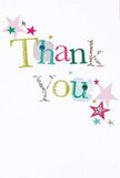 This thank you card exudes a gentle but unmistakable air of happiness, crafted to make the receiver truly feel appreciated. The words 'Thank You' appear in an artful array of playful typography-each letter comes alive with vibrant colors like glowing green, sun-bright yellow, dancing silver, and tranquil blue, their surfaces touched by polka dots or fine stitched details that capture the look of handmade artistry. Tiny stars in shades of fuchsia, teal, and brilliant silver flutter around the phrase, creating a sense of joyful motion echoing festivities along Waterhouse Street. The crisp white background adds an open calmness, allowing the lively arrangement of letters and stars to float serenely. The result is a card that radiates warmth and heartfelt gratitude, ideal for returning a neighborly kindness or saying thank you after an unexpected act of generosity. Imagine this card nestled next to a fresh bouquet from a Hemel Hempstead florist-the gratitude is so palpable, it feels as if it spills right off the paper and into the heart.